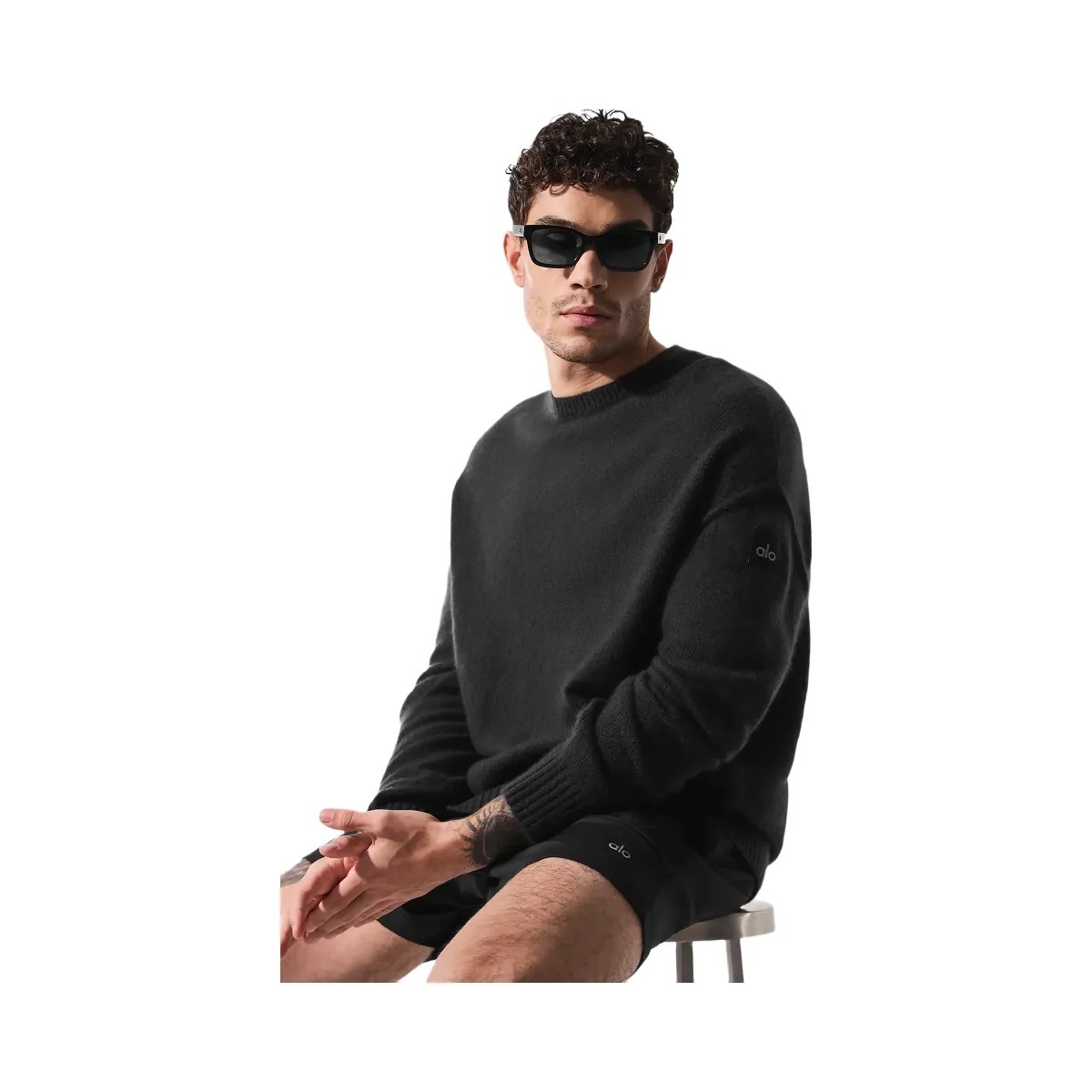 Alo Men's Unisex Wool Cashmere New Class Crewneck Sweater - Black - HypeFly India View 5