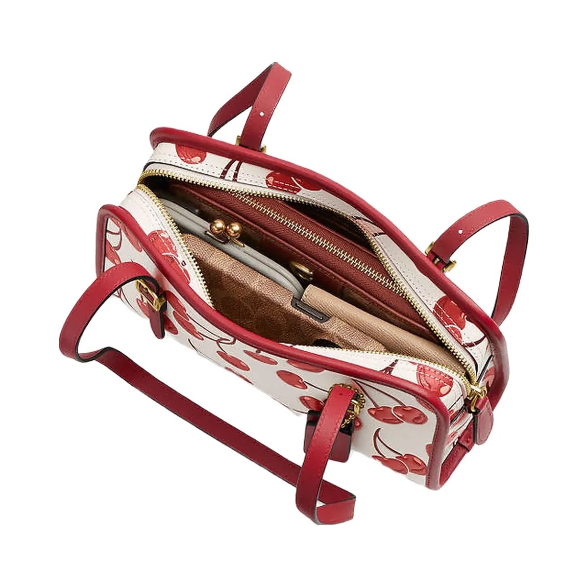 Coach Swing Zip Bag With Cherry Print Brass-Chalk Multi - HypeFly India View 3