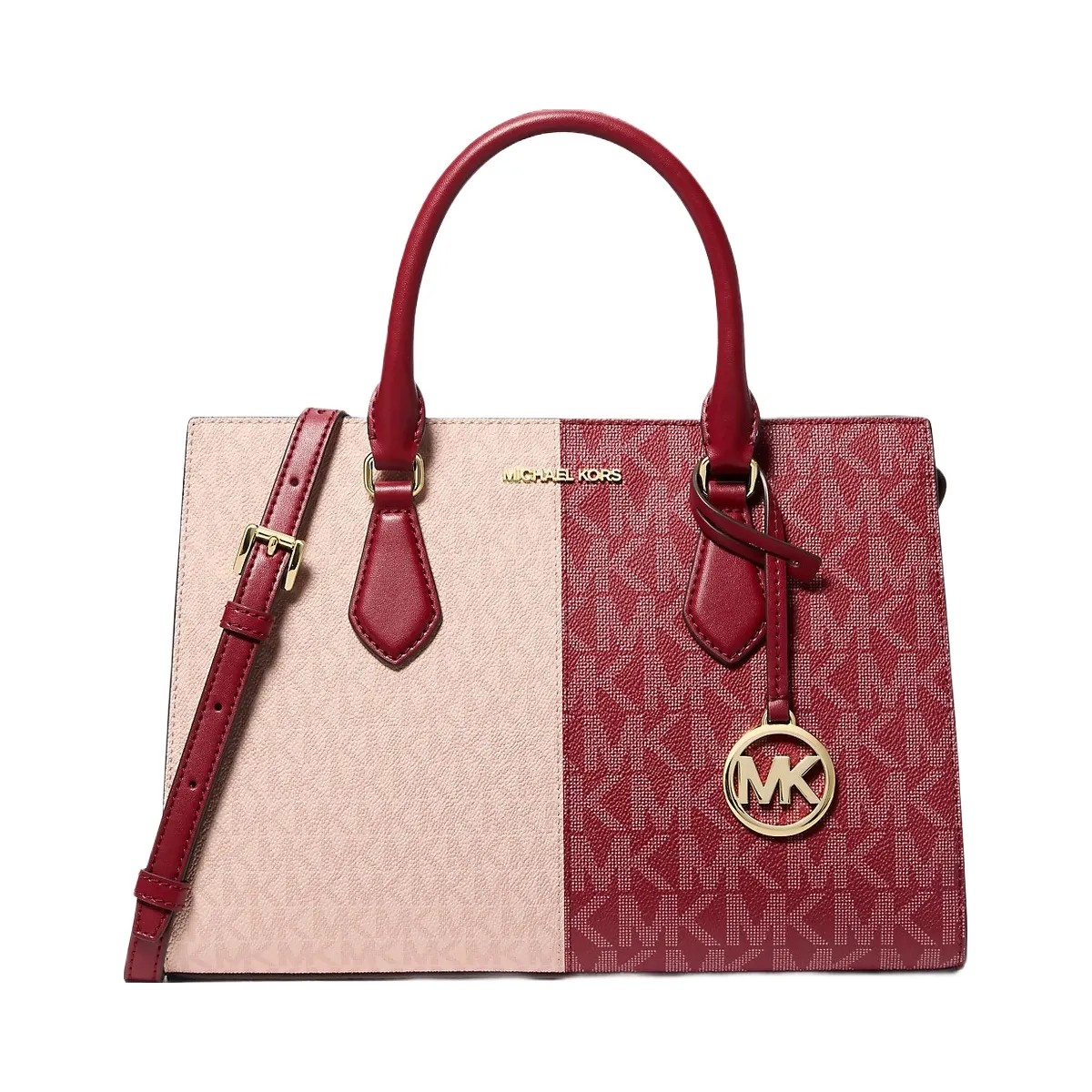 Michael Kors Sheila Medium Two-Tone Metallic Signature Logo Satchel Cherry Multi - HypeFly India View 1