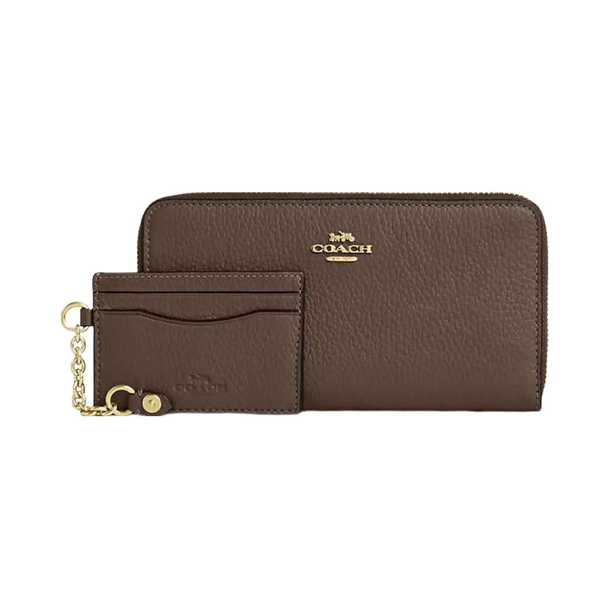 Coach Long Zip Around Wallet With Detachable Card Case Pebbled Leather-Gold-Dark Stone - HypeFly India View 1