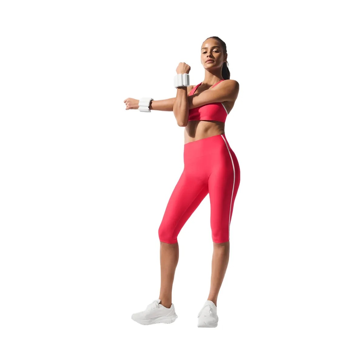 Alo Women's Airlift High-Waist Super Sleek Contrast Capri - Candy Red/White - HypeFly India View 2