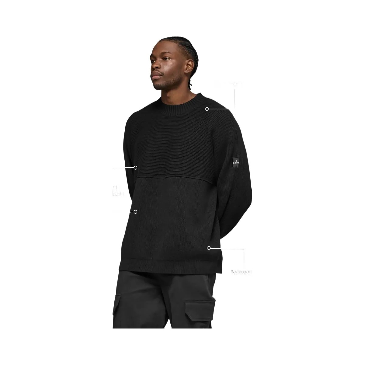 Alo Men's Domain Shift Rib Knit Sweater Crew - Black - HypeFly India View 4