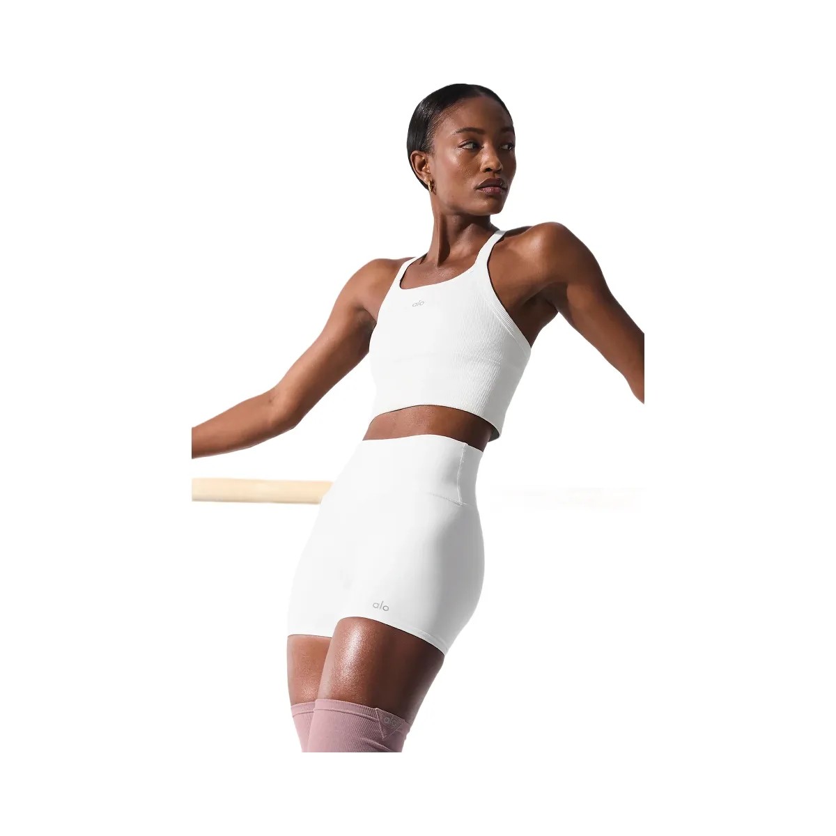 Alo Women's Seamless Ribbed Favorite Bra Tank - White - HypeFly India View 4