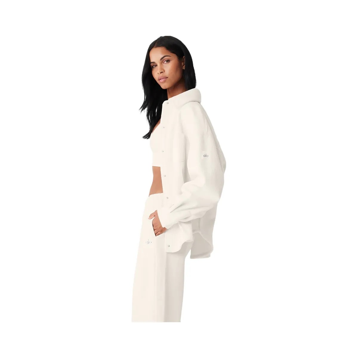 Alo Women's Ribbed Velour Mountain Side Shacket - Ivory - HypeFly India View 2