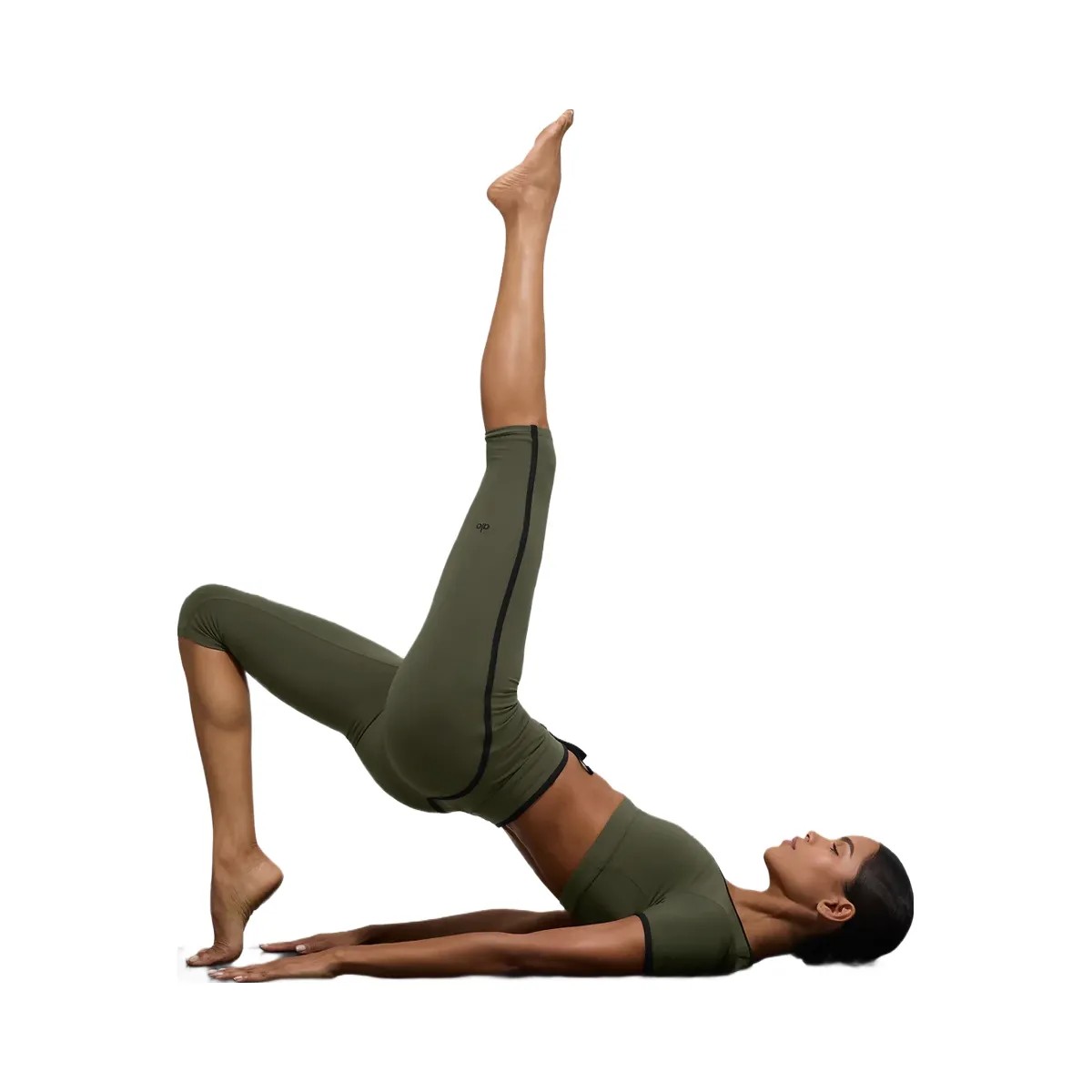 Alo Women's Airbrush High-Waist Race Pace Capri - Green Olive/Black - HypeFly India View 4