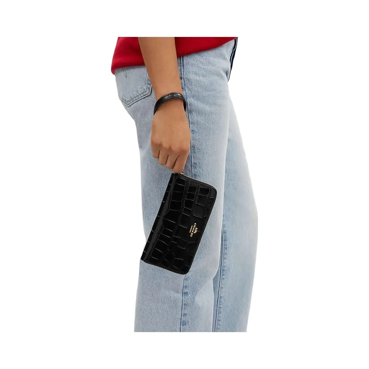 Coach Long Zip Around Wallet Embossed Crocodile-Gold-Black - HypeFly India View 2