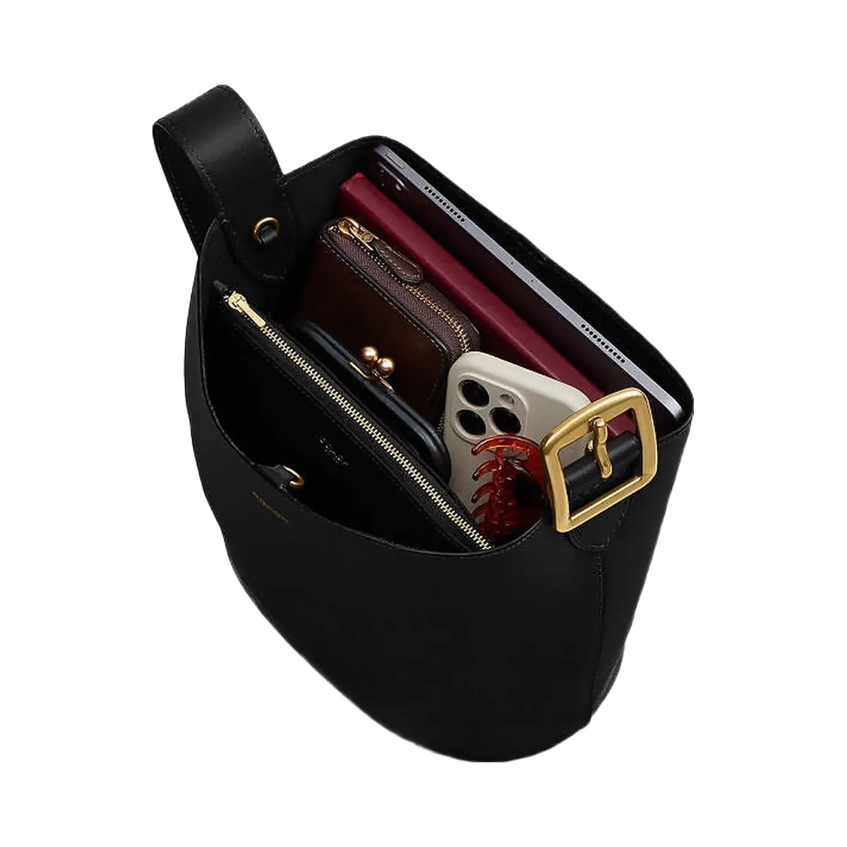 Coach Bleecker Bucket Bag Natural Grain Leather-Brass-Black - HypeFly India View 2