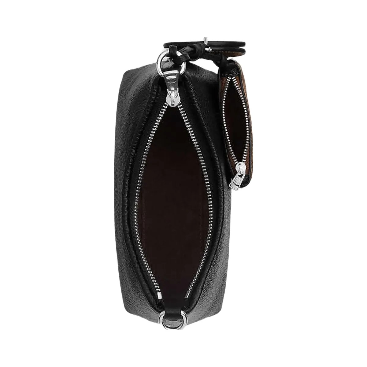 Coach Laurel Small Shoulder Bag With Mirror Charm And Pouch Pebbled Leather-Sv-Black-Tan - HypeFly India View 3