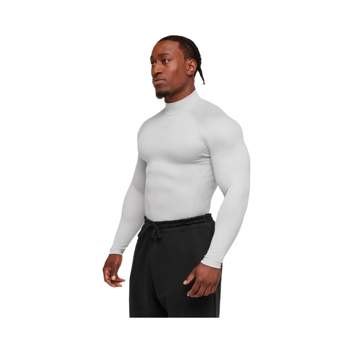 Gymshark Element Baselayer Mock Neck Long Sleeve T-Shirt - GS White/GS Metal Grey Marl - HypeFly India View 3