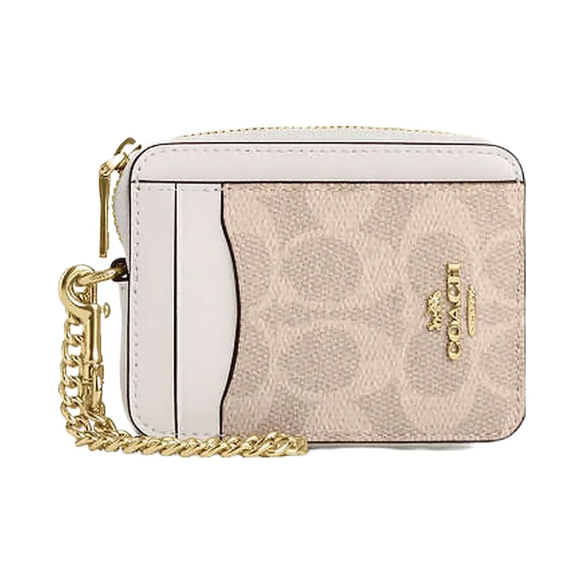 Coach Zip Card Case In Signature Canvas Signature Canvas-Gold-Sand-Chalk - HypeFly India View 1