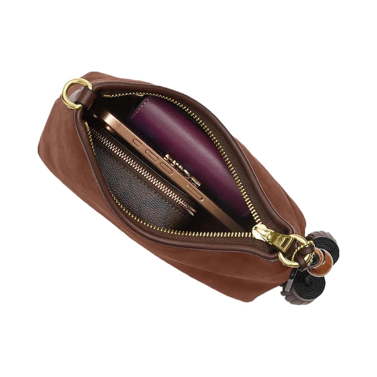 Coach Laurel Small Shoulder Bag With Tassels Suede-Im-Vintage Brown-Maple - HypeFly India View 2