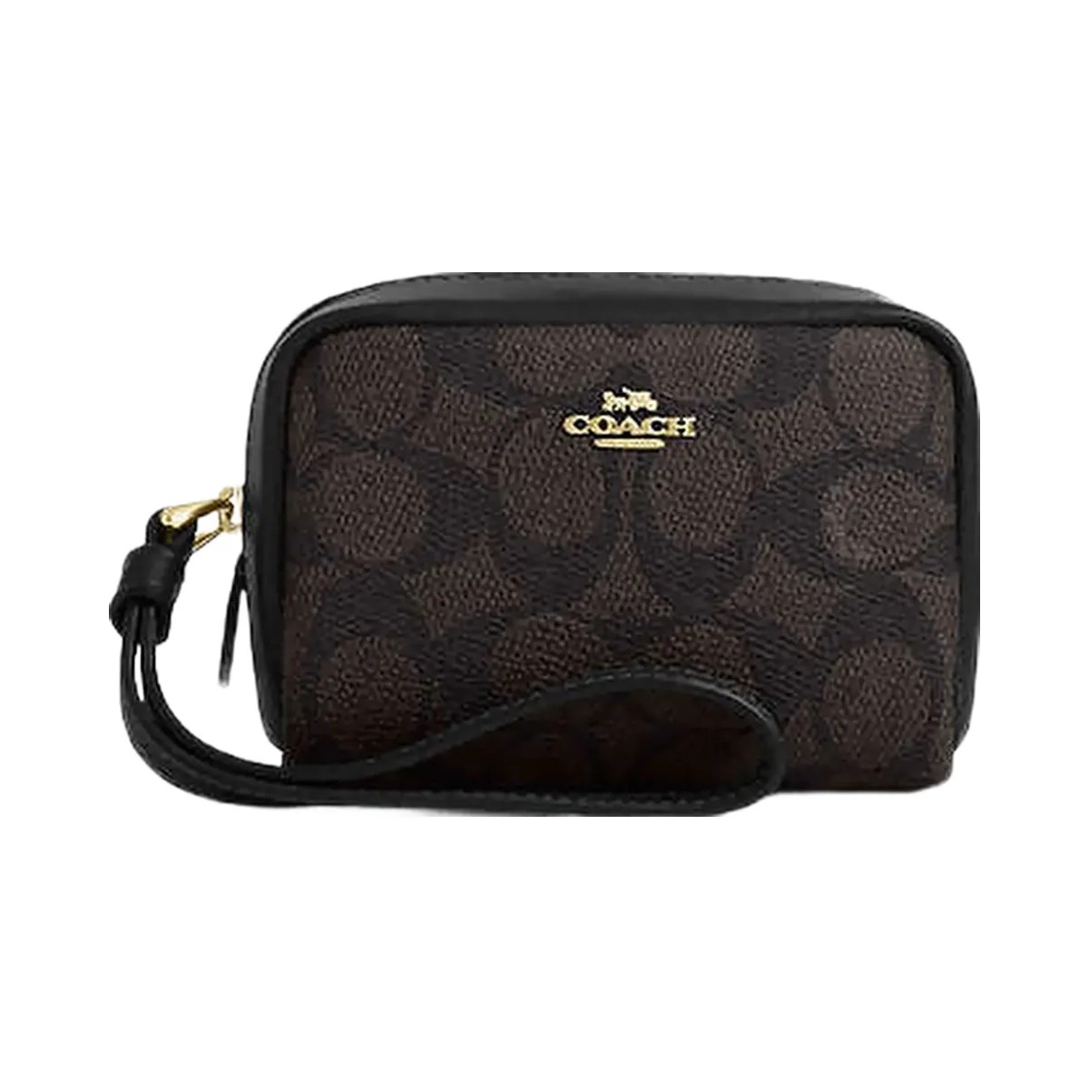 Coach Pouch Wristlet In Signature Canvas Signature Canvas-Gold-Walnut-Black - HypeFly India View 1