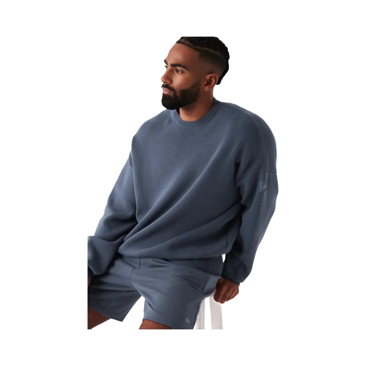 Alo Men's Scholar Crew Neck Sweater - Bluestone - HypeFly India View 5