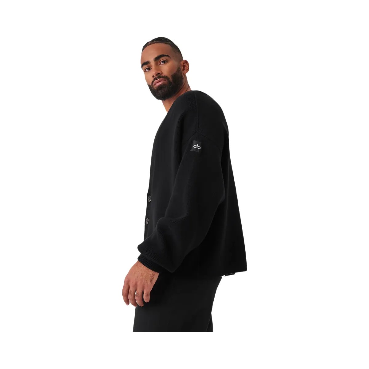 Alo Men's Scholar Cardigan Sweater - Black - HypeFly India View 4