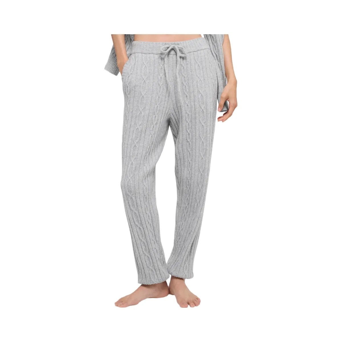 Alo Women's Cable Knit Winter Bliss Pant - Athletic Heather Grey - HypeFly India View 1