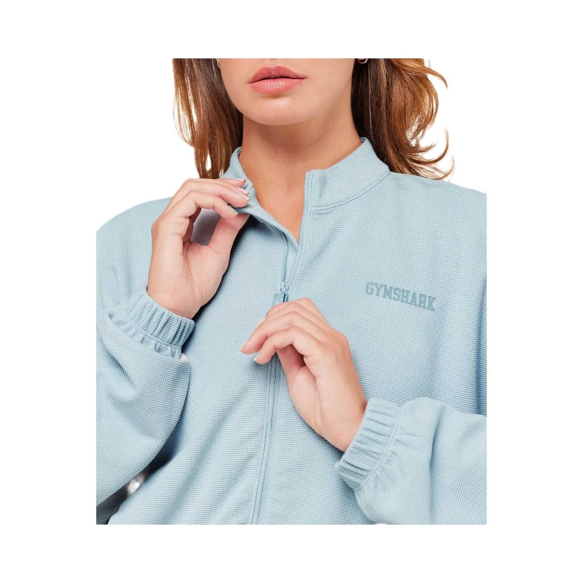 Gymshark Waffle Midi Zip Up Jacket - Smoke Blue - HypeFly India View 4
