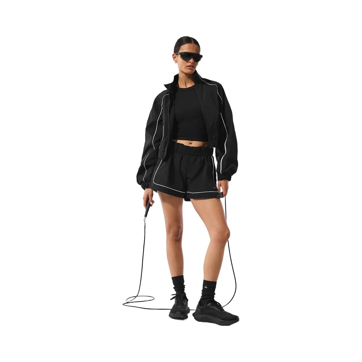 Alo Women's Motivate Track Short - Black/White - HypeFly India View 4