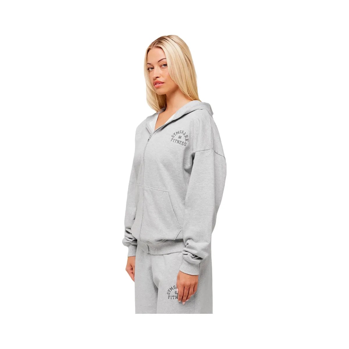 Gymshark Fitness Embroidered Graphic Zip Up Hoodie - Light Grey Core Marl - HypeFly India View 3