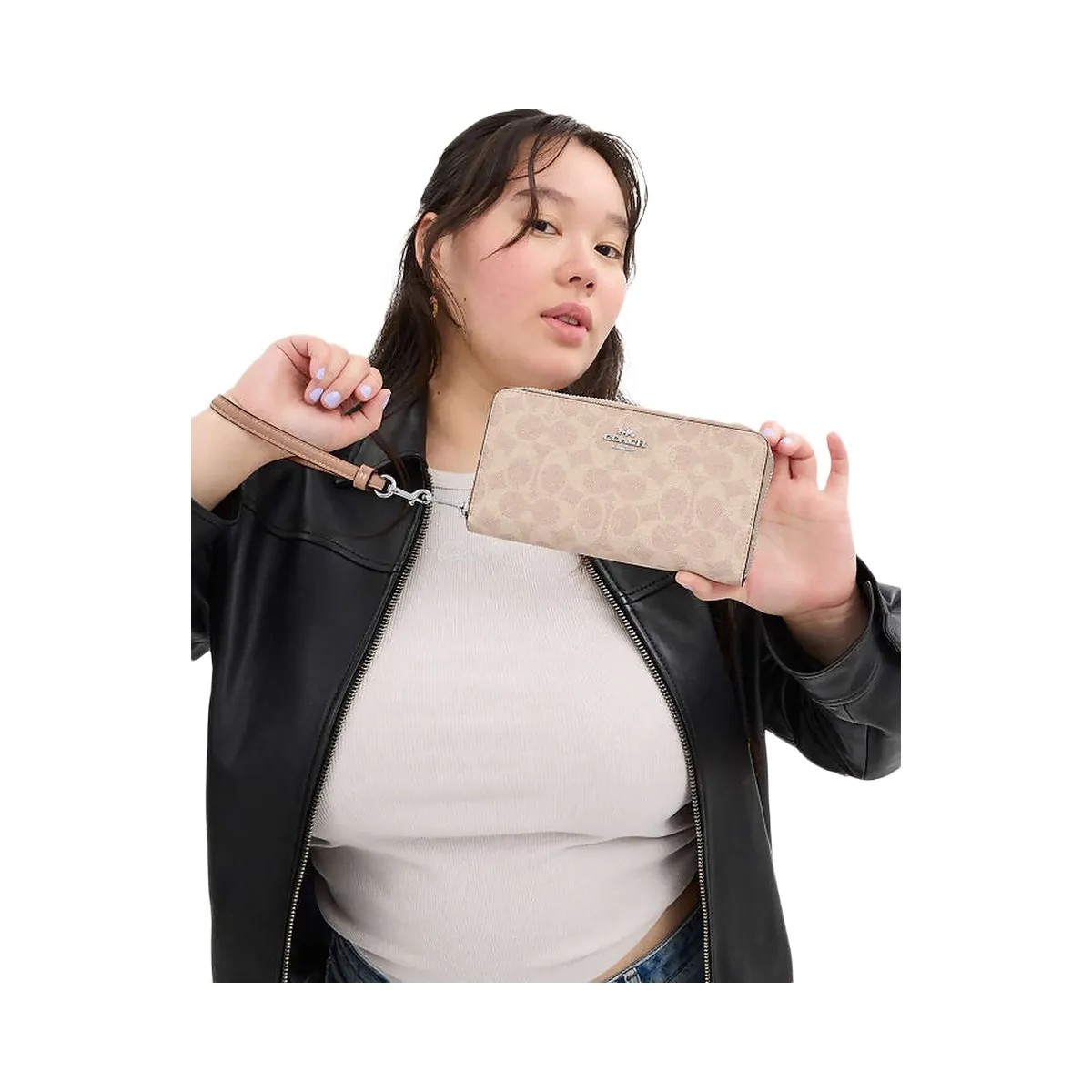 Coach Long Zip Around Wallet In Signature Canvas Signature Canvas-Silver-Sand-Taupe - HypeFly India View 1