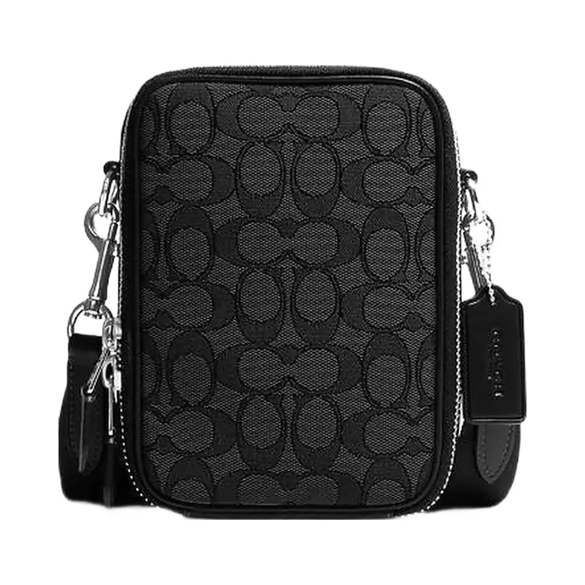 Coach Stanton Crossbody Bag In Signature Jacquard Signature Jacquard-Silver-Charcoal-Black - HypeFly India View 1