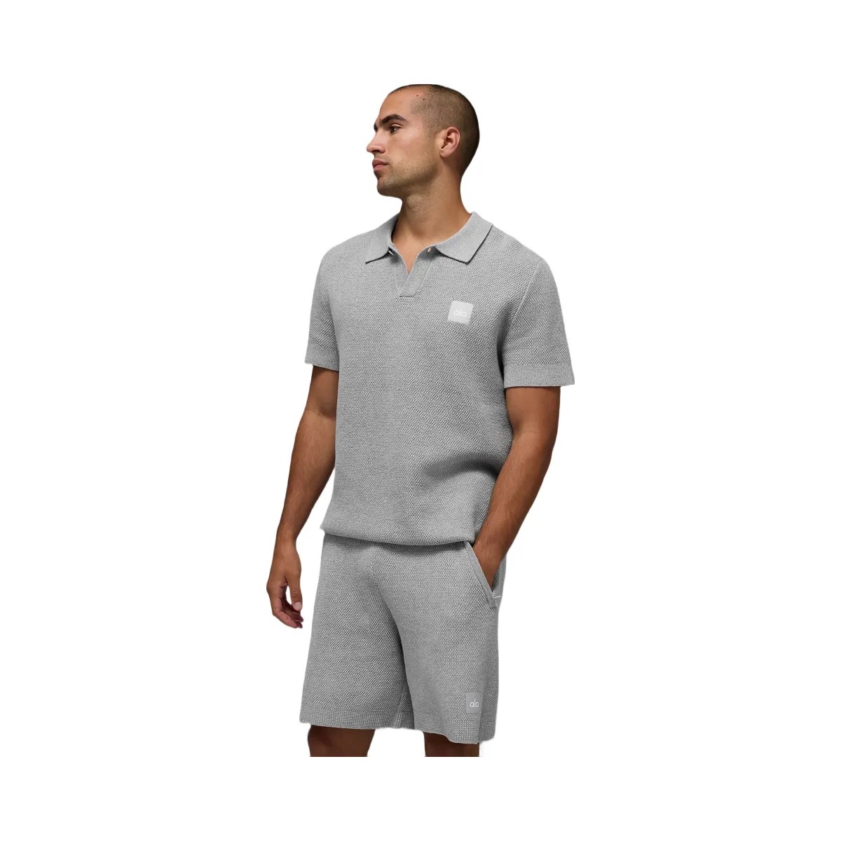 Alo Men's Sports Club Sweater Knit Polo - Athletic Heather Grey - HypeFly India View 3