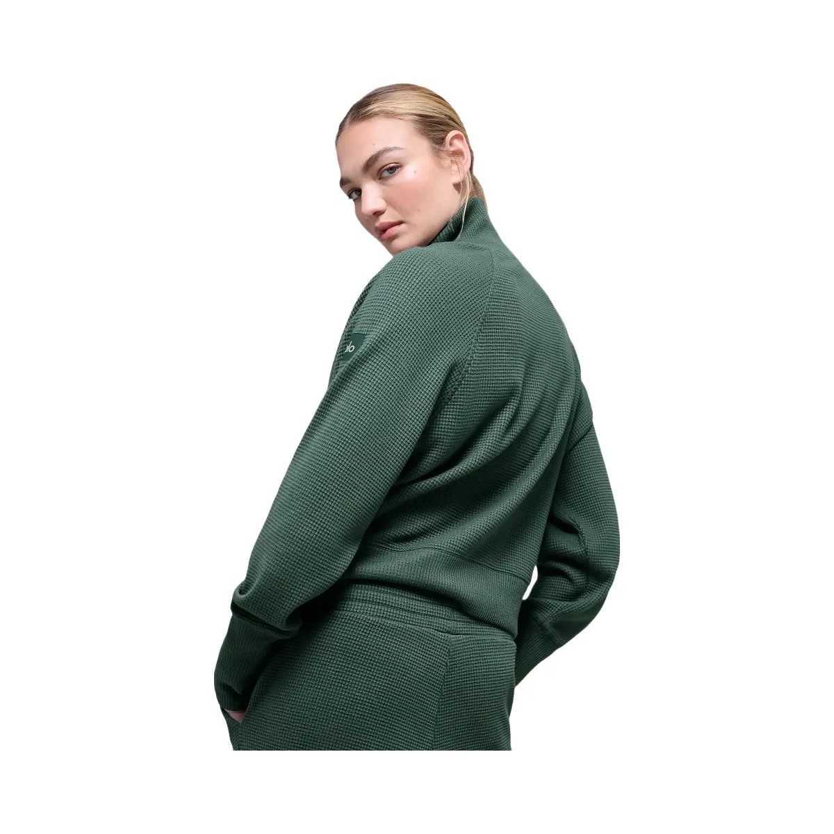 Alo Women's Waffle Weekend Escape Mock Neck Long Sleeve - Clover Green - HypeFly India View 3