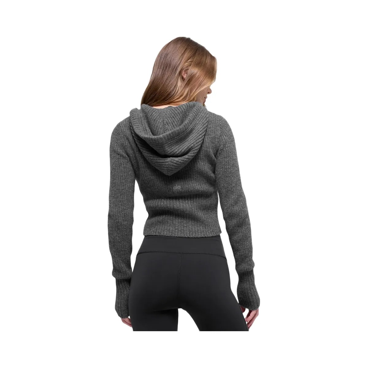 Alo Women's Wool Cashmere Ribbed Noble Full Zip Hoodie - Platinum Grey - HypeFly India View 3
