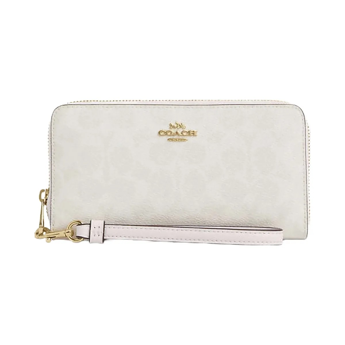 Coach Long Zip Around Wallet In Signature Canvas Signature Canvas-Gold-White-Chalk - HypeFly India View 3