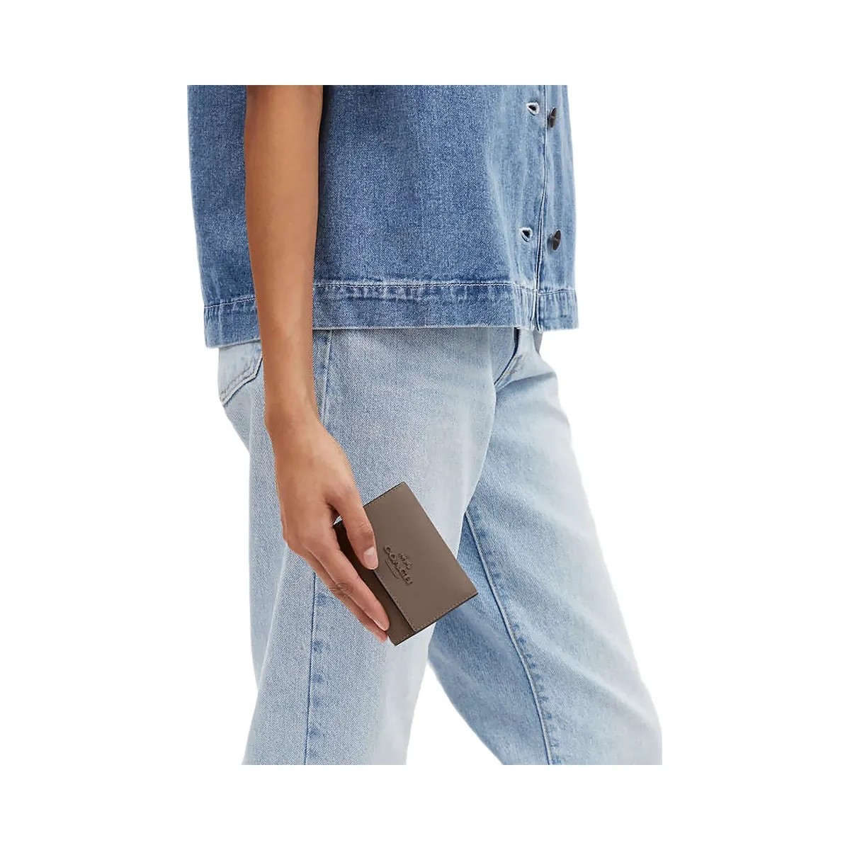 Coach Micro Wallet Leather-Gold-Dark Stone - HypeFly India View 3