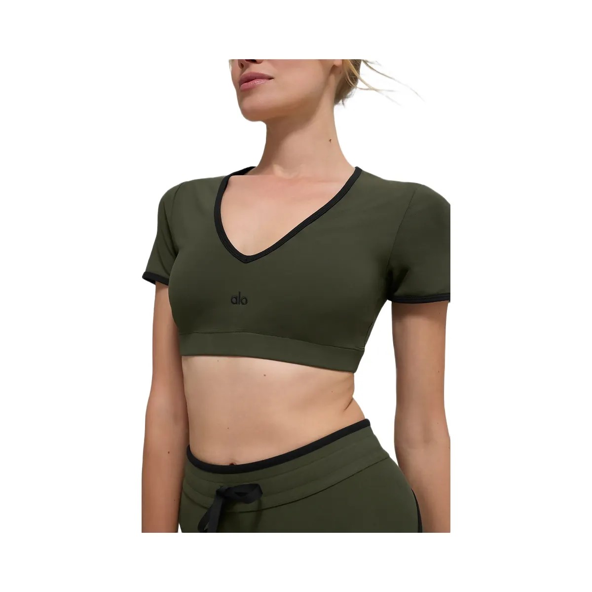 Alo Women's Airbrush Race Pace Short Sleeve - Green Olive/Black - HypeFly India View 2
