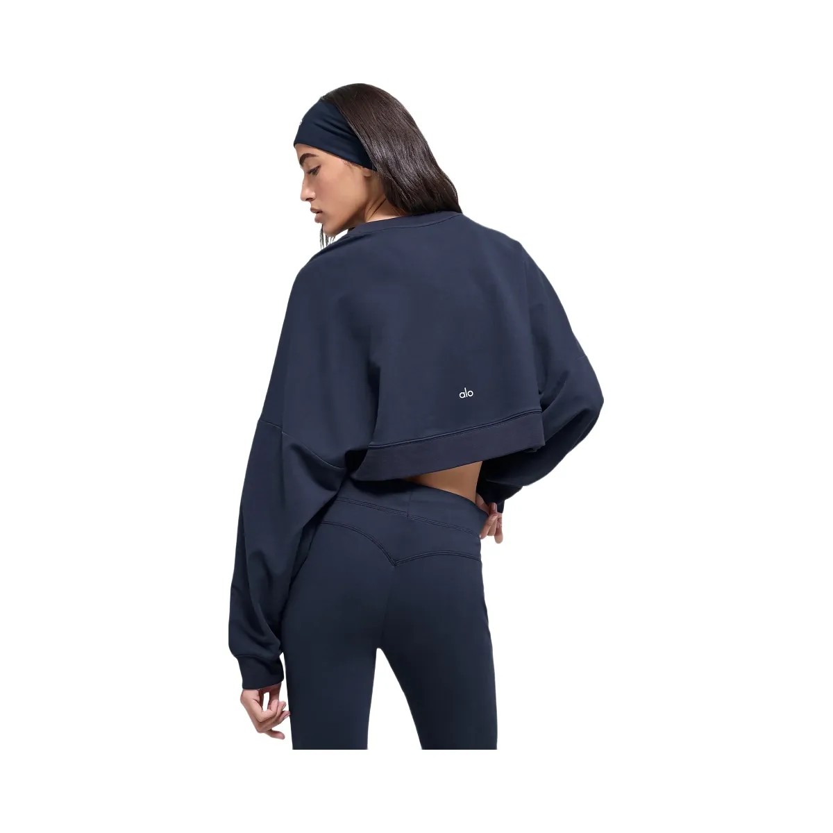 Alo Women's Cropped Sway Crew Neck Pullover - Navy - HypeFly India View 3