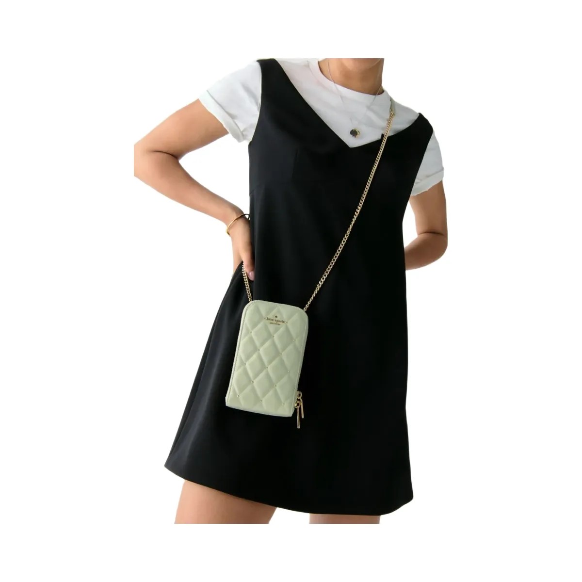 Kate Spade Carey Quilted Studded Phone Chain Crossbody Sage Bundle - HypeFly India View 2