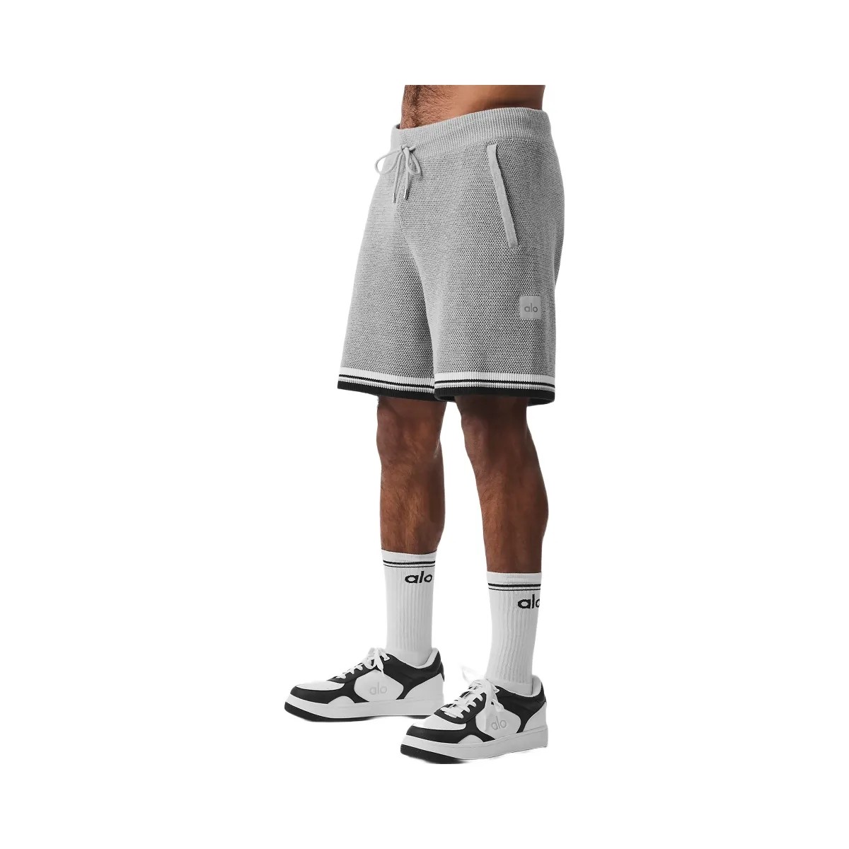 Alo Men's 7" Sports Club Sweater Knit Basketball Short - Athletic Heather Grey - HypeFly India View 4