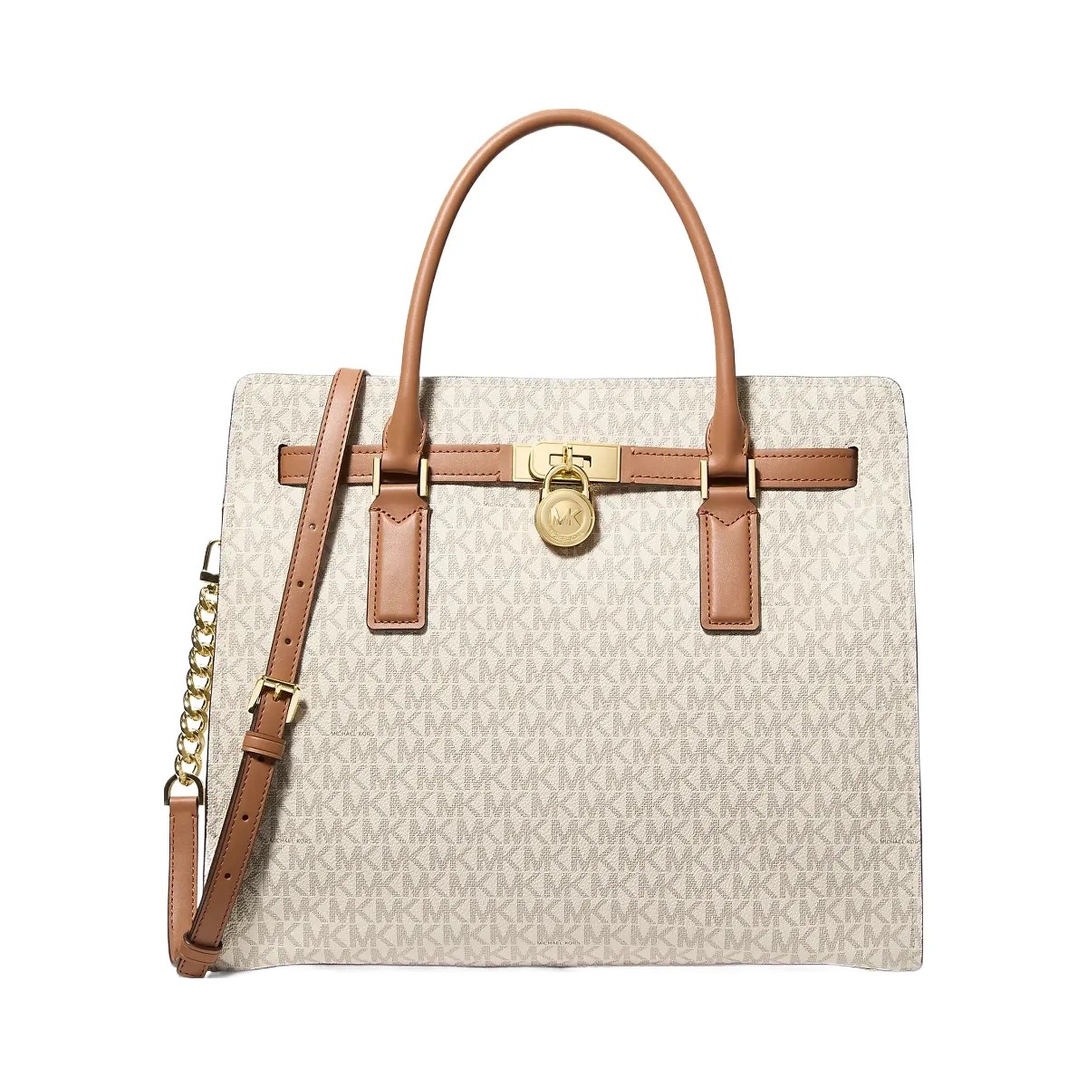 Michael Kors Hamilton Moderne Large Signature Logo Satchel Vanilla-Acorn - HypeFly India View 1