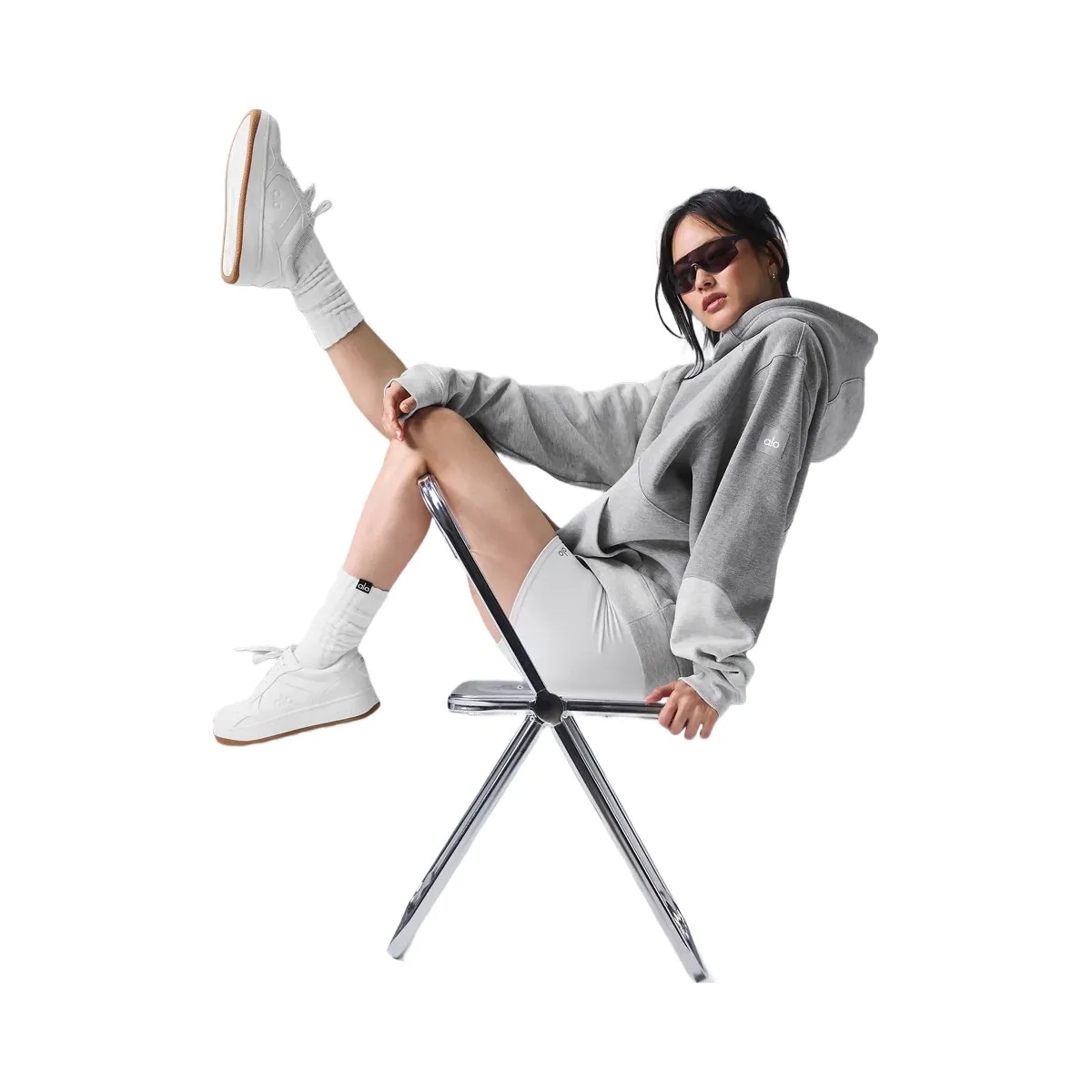 Alo Women's Make Waves Hoodie - Athletic Heather Grey Tonal - HypeFly India View 5