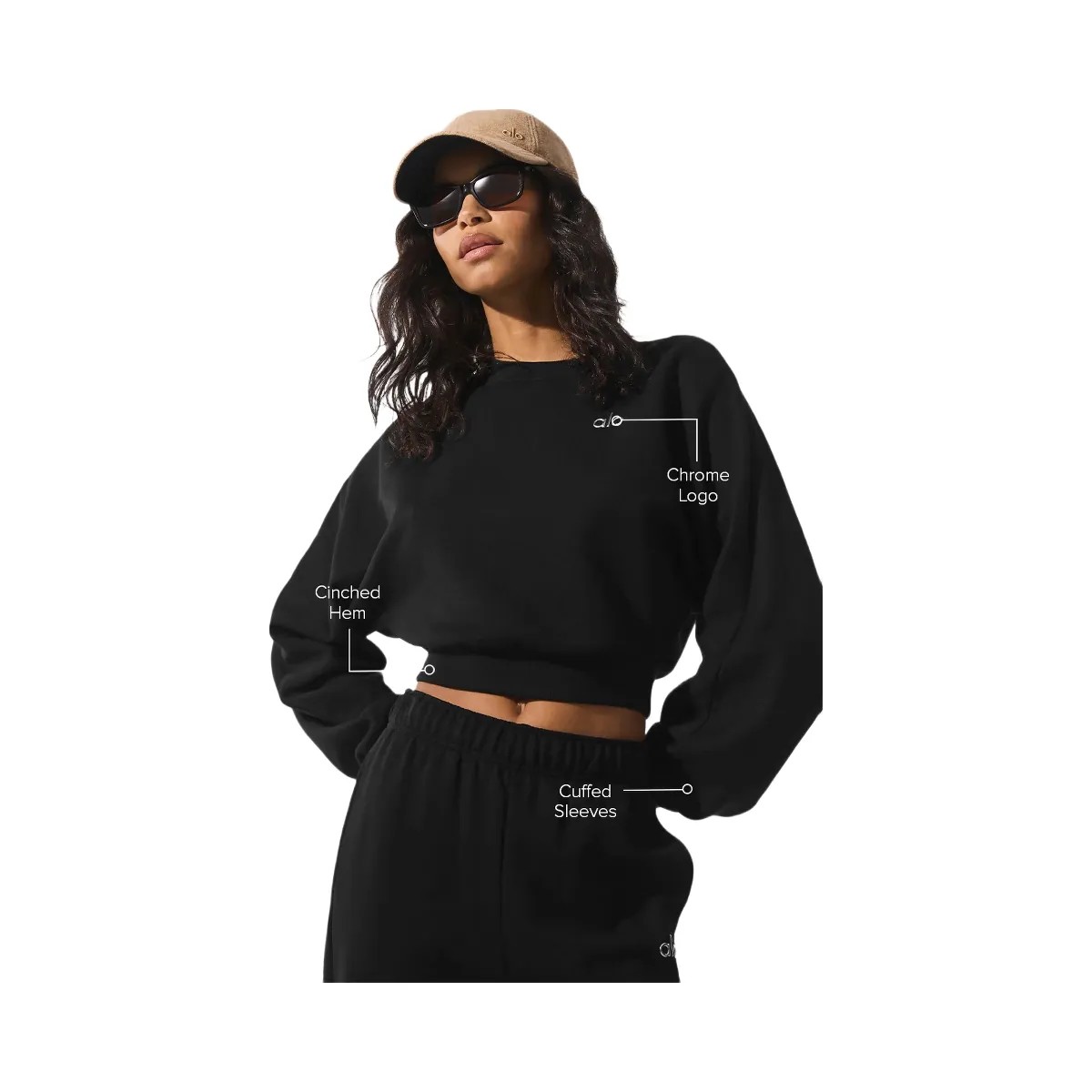 Alo Women's Cropped Accolade Crewneck - Black - HypeFly India View 2