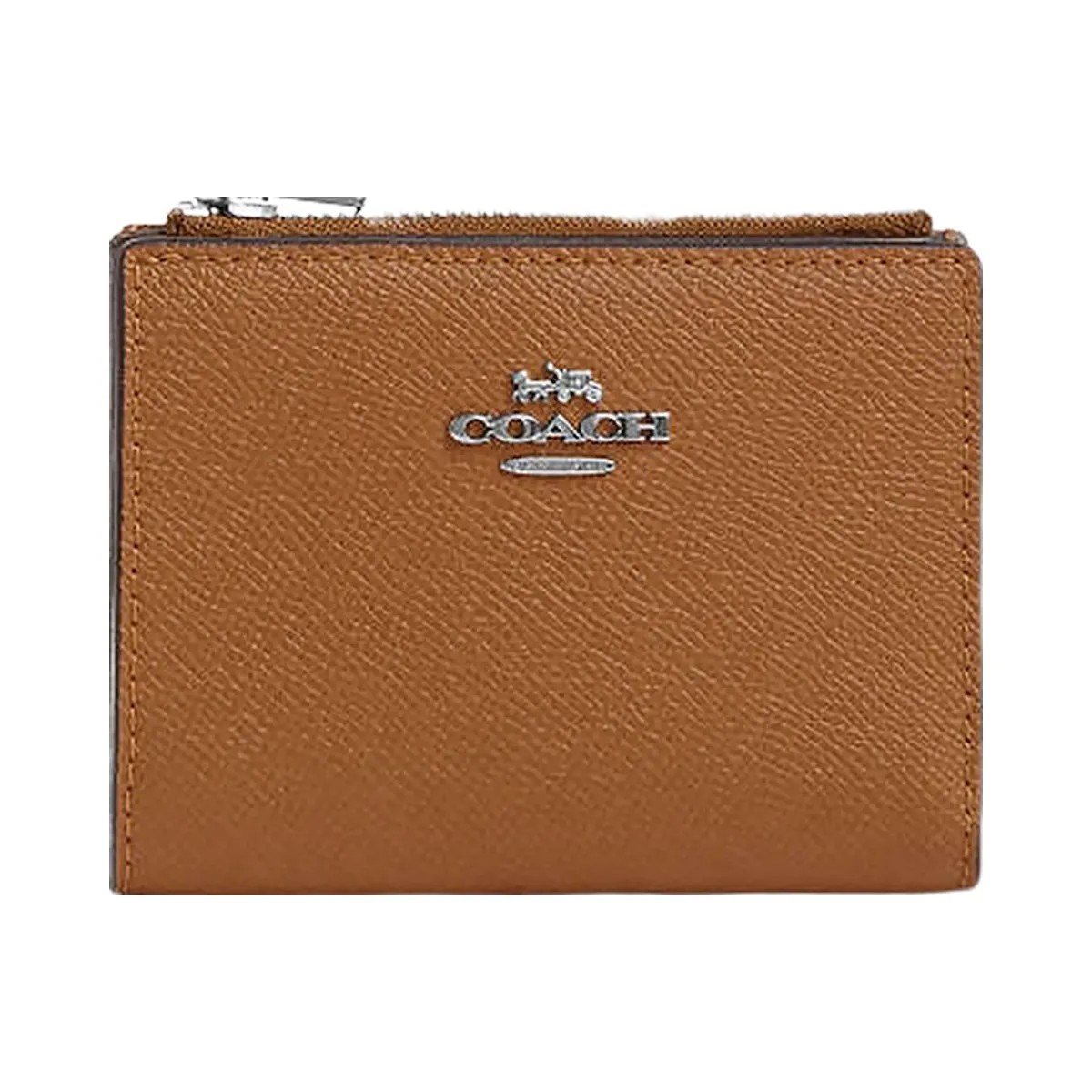 Coach Bifold Wallet Crossgrain Leather-Silver-Light Saddle - HypeFly India View 1
