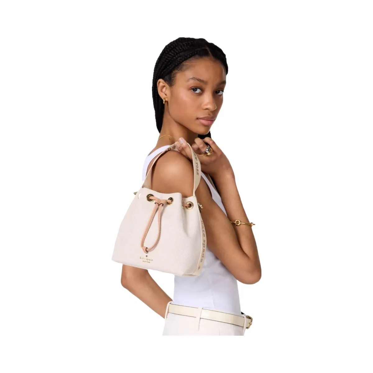 Kate Spade Kip Canvas Bucket Bag Light Fawn Multi - HypeFly India View 2