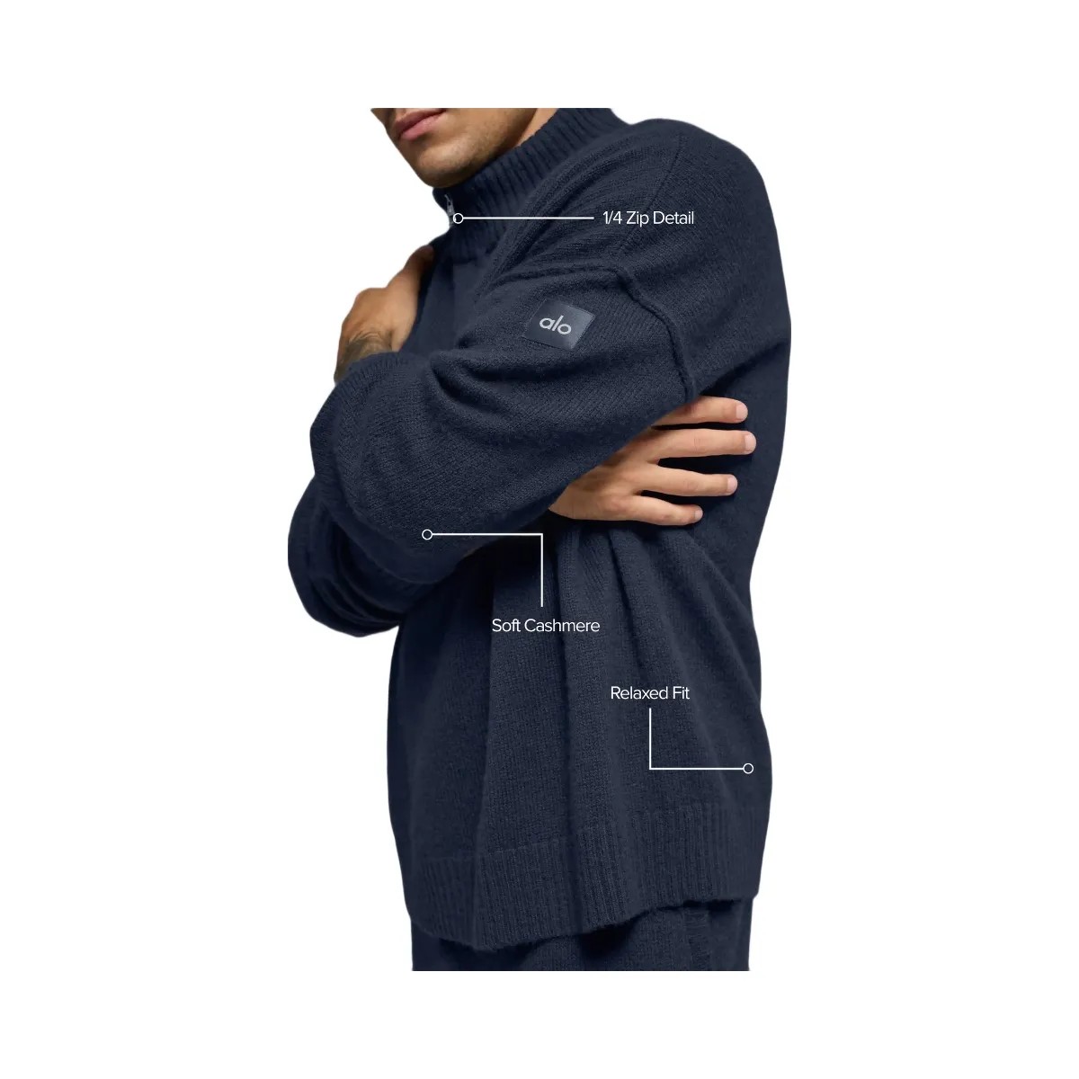 Alo Men's Wool Cashmere New Class 1/4 Zip Pullover - Navy - HypeFly India View 2