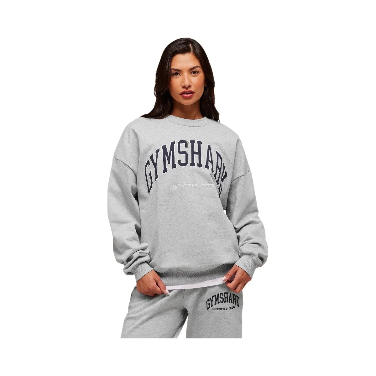 Gymshark Collegiate Graphic Crew Neck Pullover - Light Grey Core Marl - HypeFly India View 6