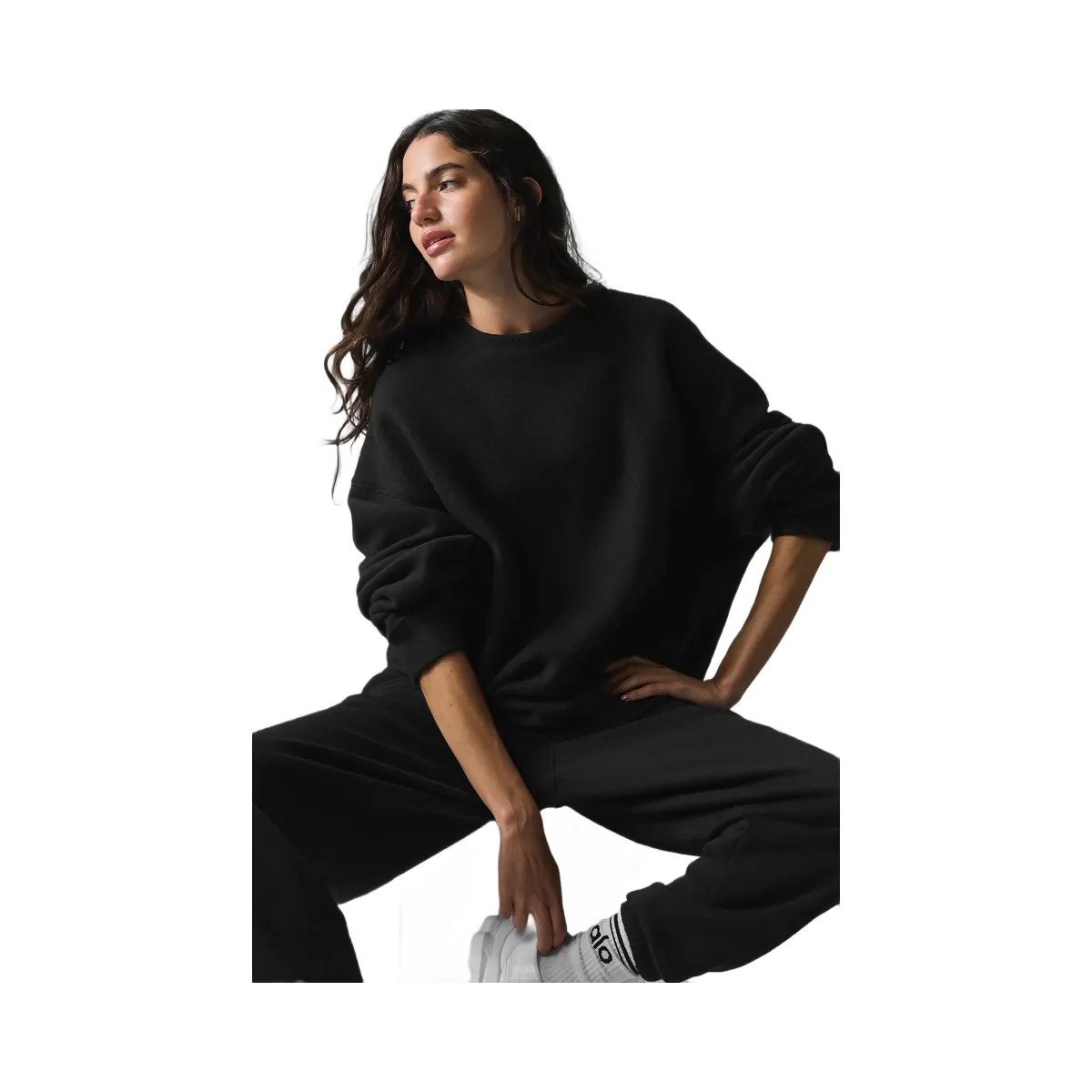 Alo Women's Triumph Restore Crew Neck Sweatshirt - Black - HypeFly India View 2