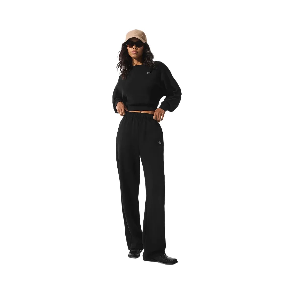 Alo Women's Cropped Accolade Crewneck - Black - HypeFly India View 5