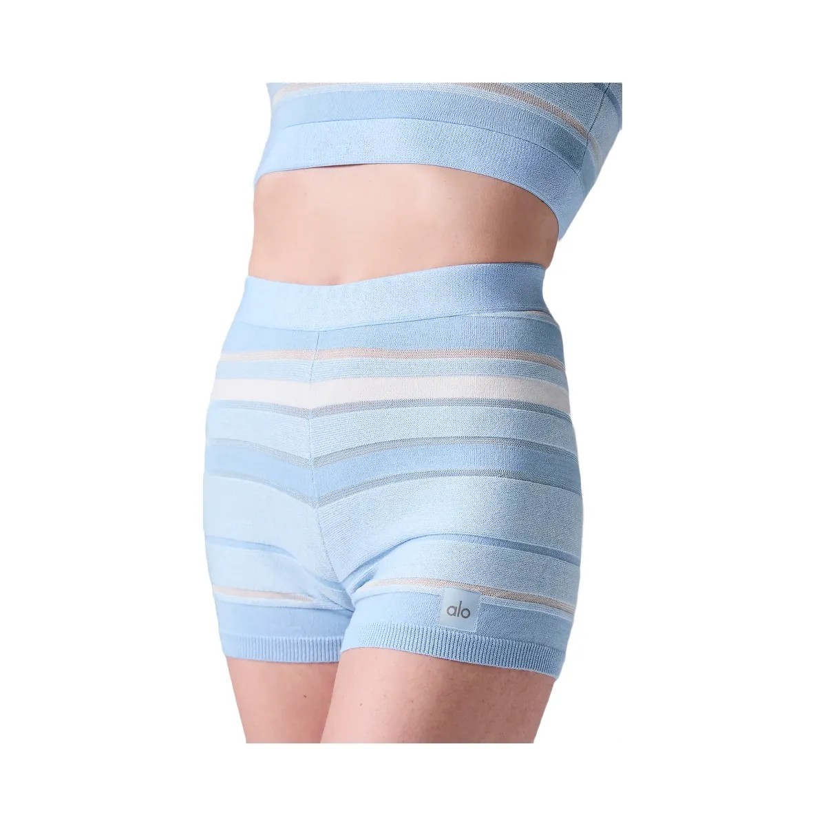 Alo Women's Sport Play High-Waist Knit Short - Seashell Blue/Ivory - HypeFly India View 3