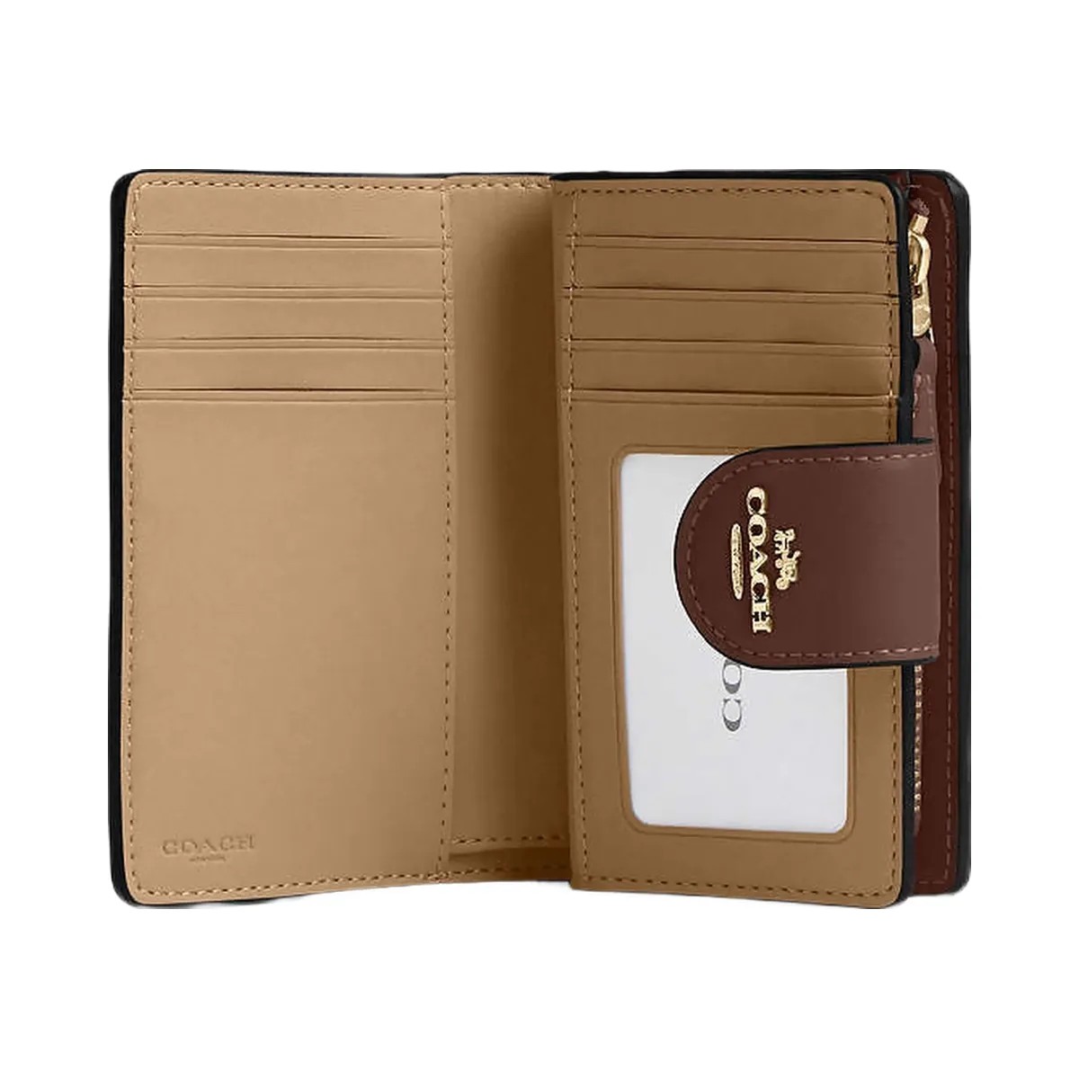 Coach Medium Corner Zip Wallet In Signature Canvas Signature Canvas-Gold-Tan-Brown - HypeFly India View 2