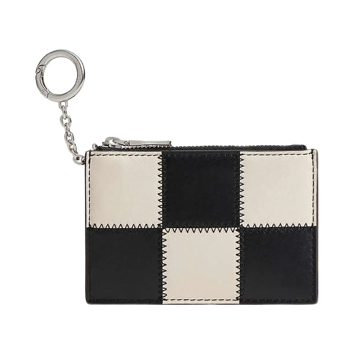 Coach Zip Card Case With Key Ring In Checkerboard Upcrafted Leather Black-Chalk - HypeFly India View 1