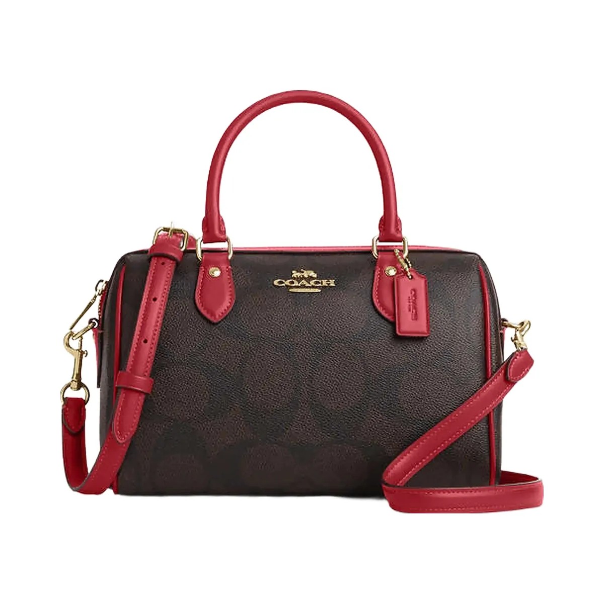 Coach Rowan Satchel Bag In Maxi Signature Canvas Signature Canvas-Im-Walnut-True Red - HypeFly India View 1