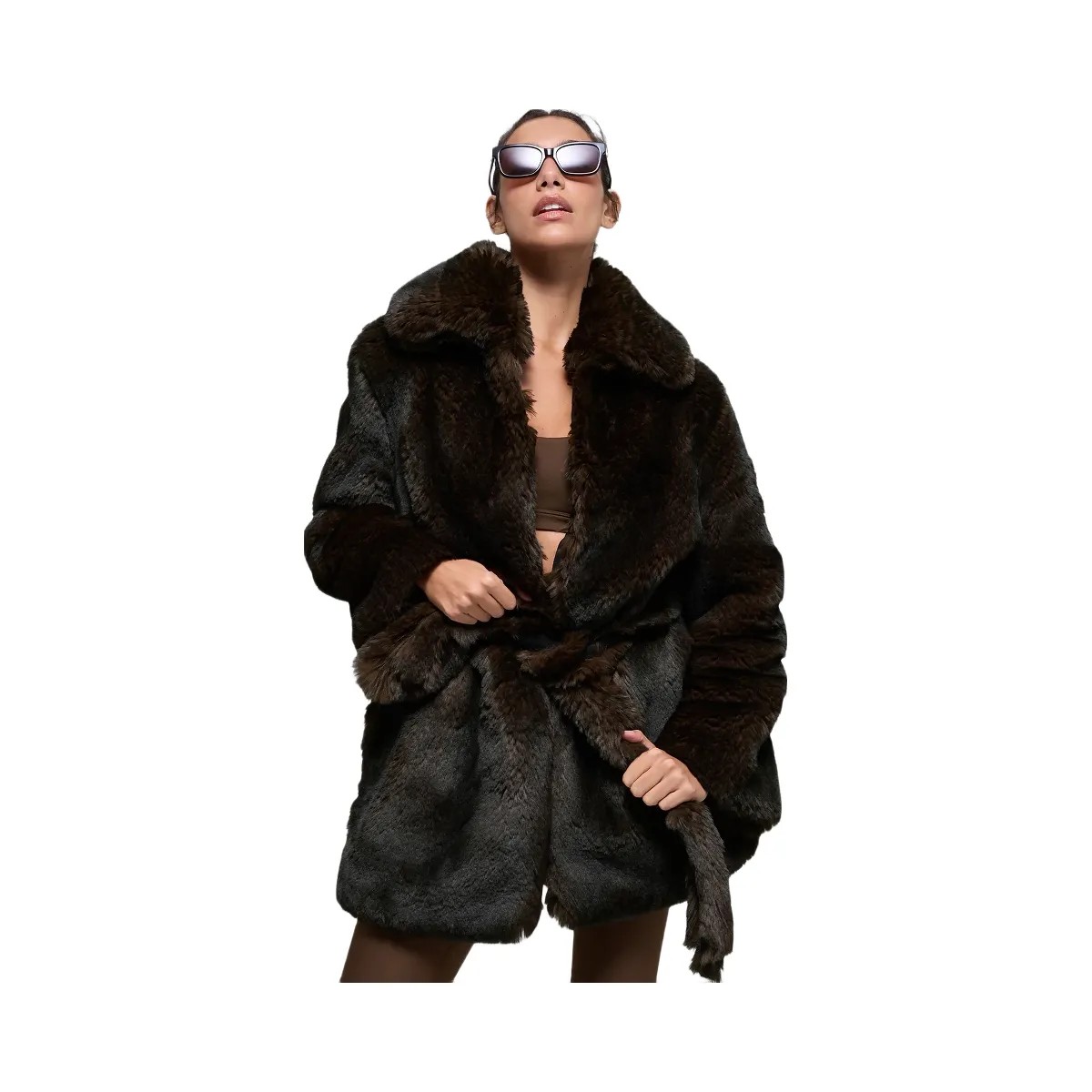 Alo Women's Faux Fur Starstruck Coat - Midnight Brown/Black - HypeFly India View 1