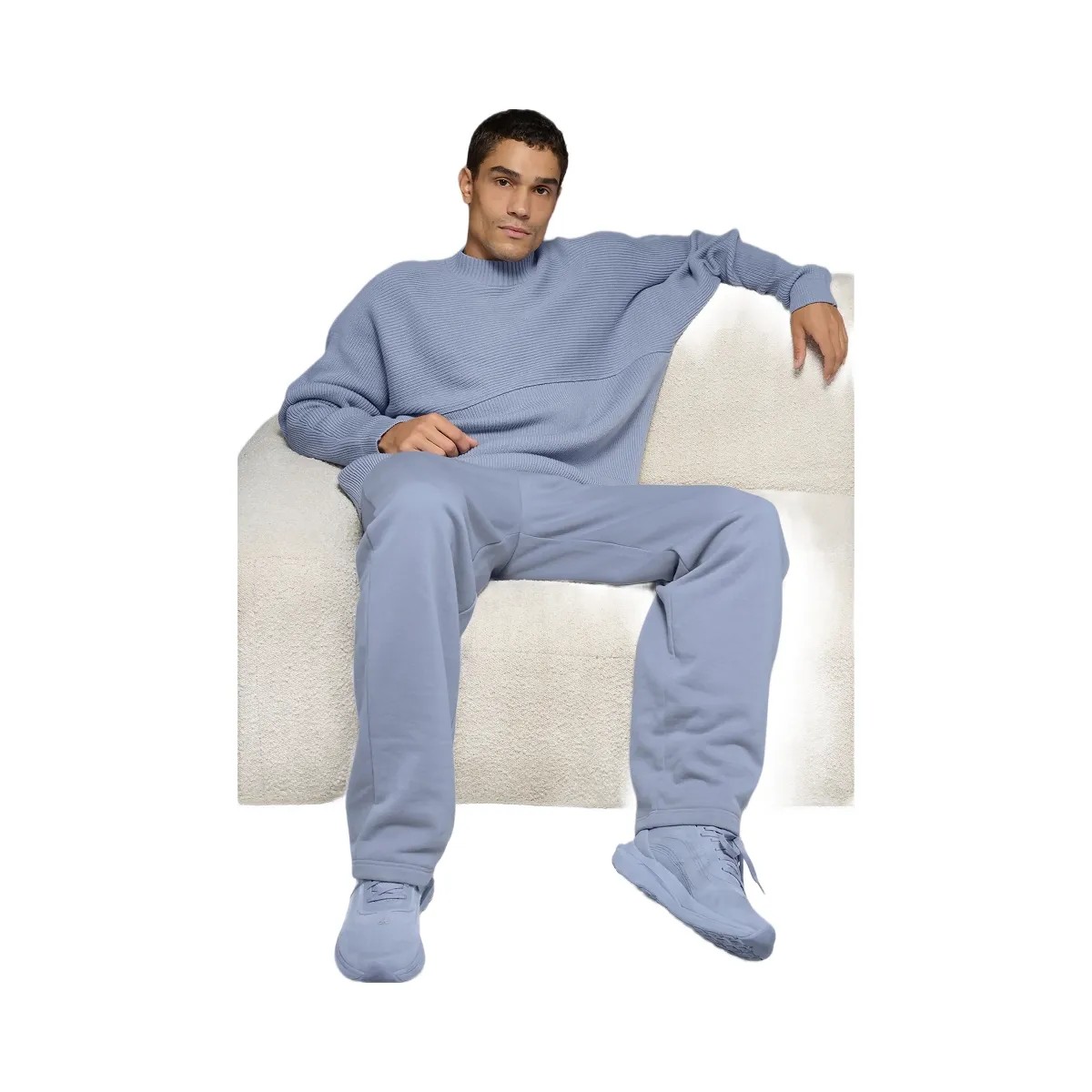 Alo Men's Domain Shift Rib Knit Sweater Crew - Winter Frost - HypeFly India View 5