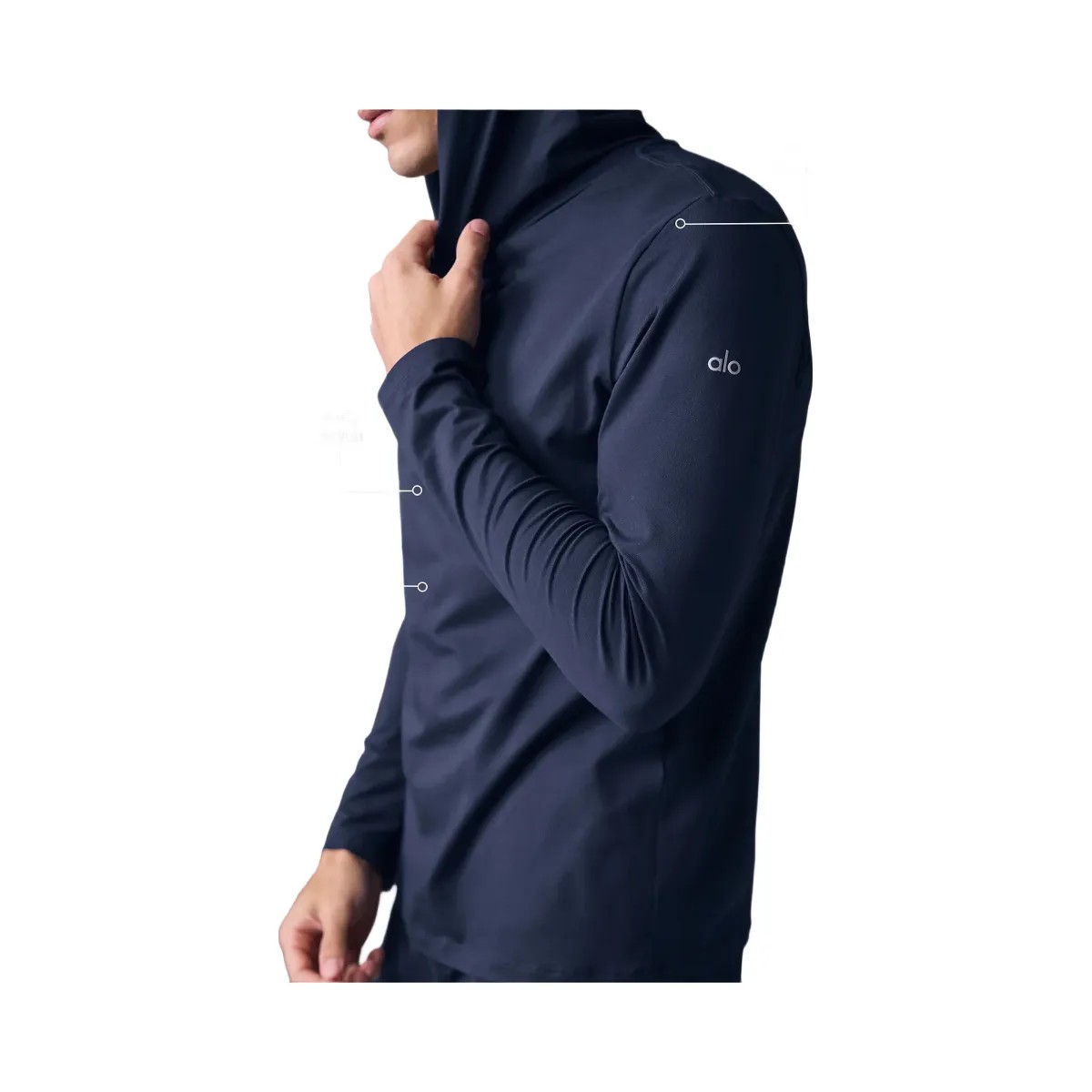 Alo Men's Conquer Reform Long Sleeve With Hood - Navy - HypeFly India View 2