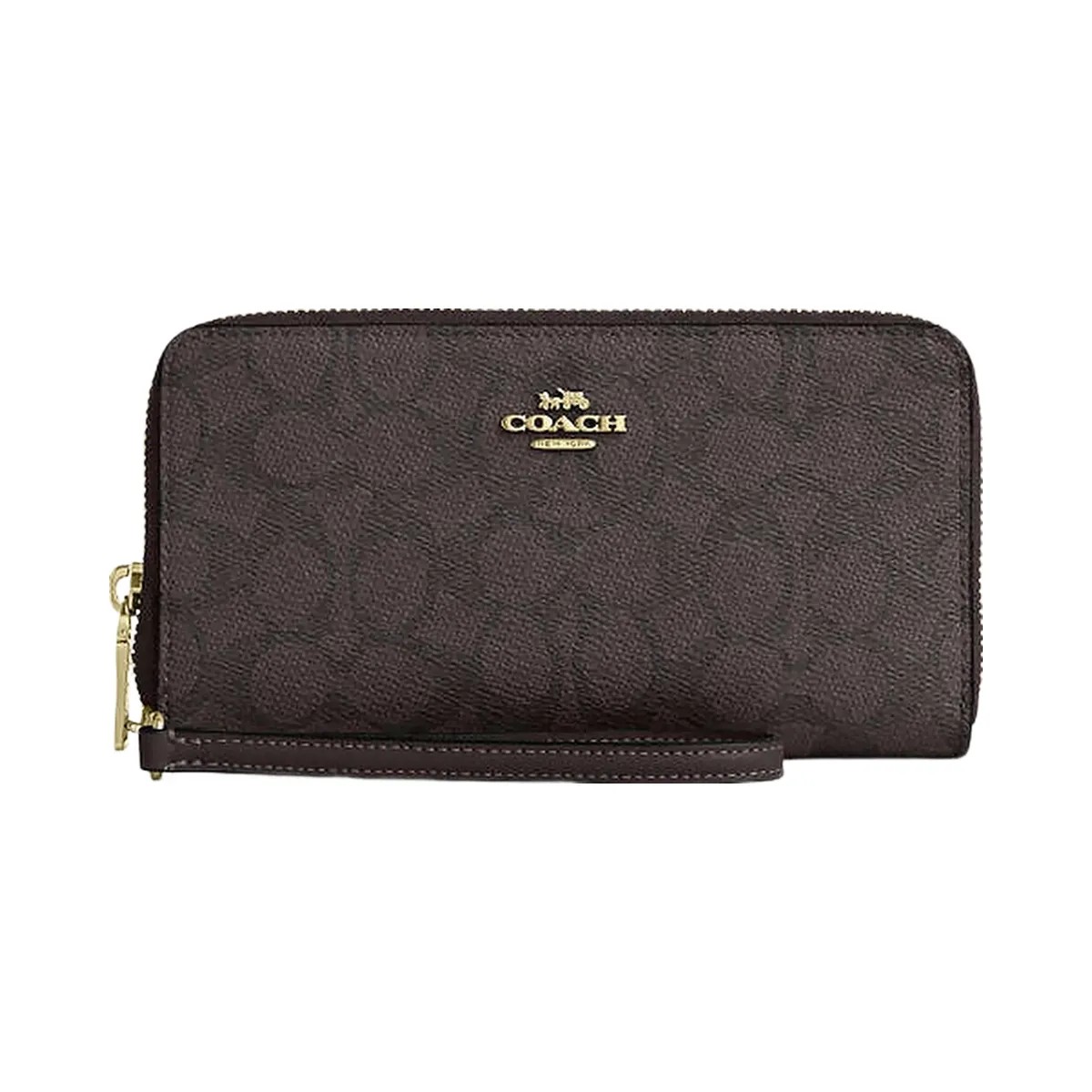 Coach Long Zip Around Wallet With Detachable Card Case In Signature Canvas Signature Canvas-Gold-Walnut-Black - HypeFly India View 4